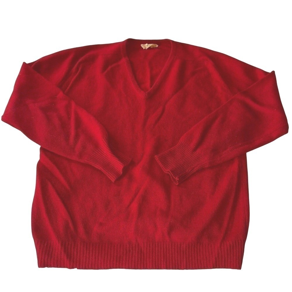 Vintage Cotswold 100% Lambswool V Neck Sweater Mens 44 Red Made in Britain